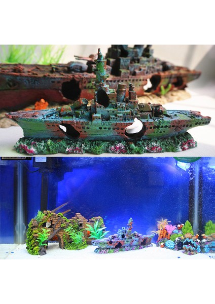 Gri Stil S Beden Reçine Hasarlı Deniz Savaş Gemisi Enkazı Akvaryum Dekorasyon Peçe Süsü Mağara Aquarium Süsü Manzara Tank Dekorasyonu (Yurt Dışından) fiyatları