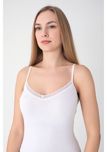 Bambu Ince Askılı Dantelli Atlet 3'lü Paket