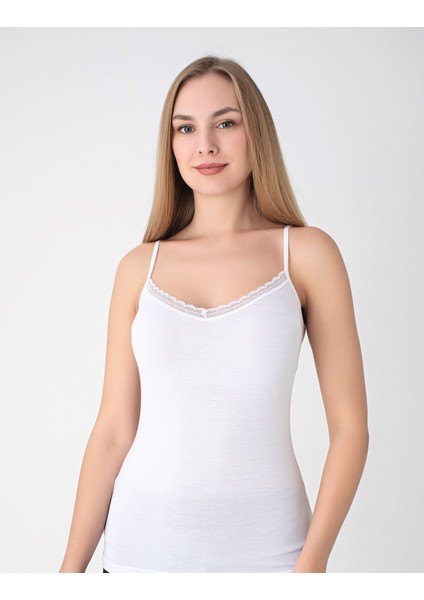 Bambu Ince Askılı Dantelli Atlet 3'lü Paket