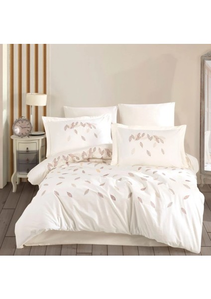 Çift Kişilik Poplin Premium Nakışlı Nevresim Lidia Krem