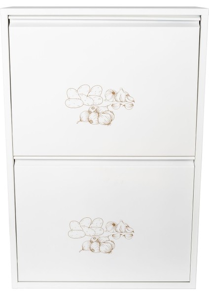 Leyl 2 Katlı 4 Bölmeli Beyaz Baskılı Metal Sebzelik – 100 x 26 x 62 cm Çok Amaçlı Dolap modelleri