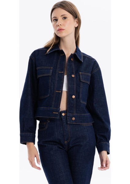 Slim Fit Cepli Denim Kadın Ceket