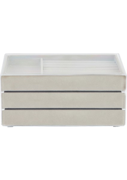 Modern Gri 3 Çekmeceli Takı Bijuteri Mücevher Kutusu Organizer Düzenleyici Şeffaf 13 x 23 x 10 cm