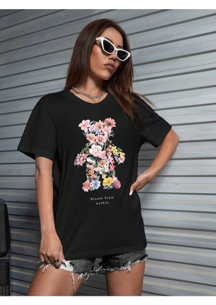 Flower Bear Baskılı Oversize T-Shirt Salaş Boyfirend fiyatları