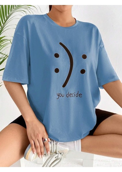 You Decide Baskılı Kadın Oversize Salas T-Shirt Boyfriend modelleri