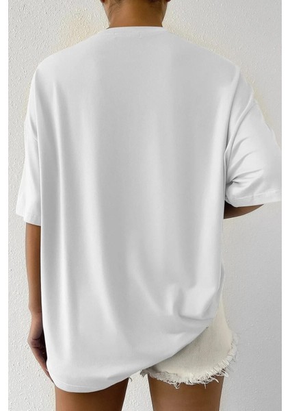 Happıness Baskılı Kadın Oversize Salas T-Shirt Boyfirend fırsatları