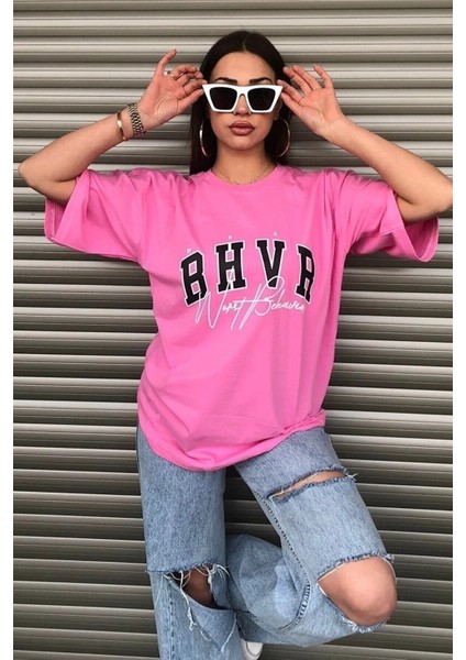 Kadın Bhvr Oversize Baskılı T-Shirt Bluz