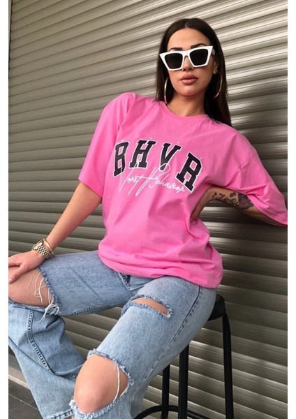 Kadın Bhvr Oversize Baskılı T-Shirt Bluz