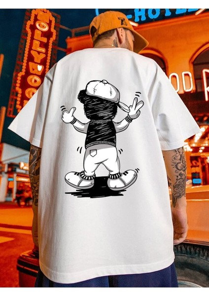 Funny Bear Baskılı Oversize Erkek T-Shirt Salaş Boyfirend