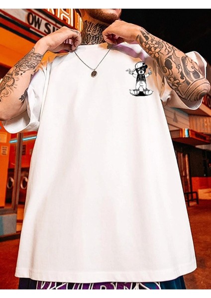 Funny Bear Baskılı Oversize Erkek T-Shirt Salaş Boyfirend fiyatları