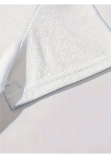 Kadın V Yaka Baskılı Beyaz Oversize T-Shirt Salaş modelleri