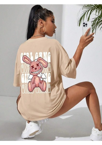 Girl Gang Baskılı Oversize T-Shirt Salaş Boyfirend