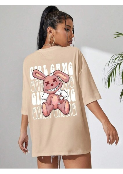 Girl Gang Baskılı Oversize T-Shirt Salaş Boyfirend modelleri