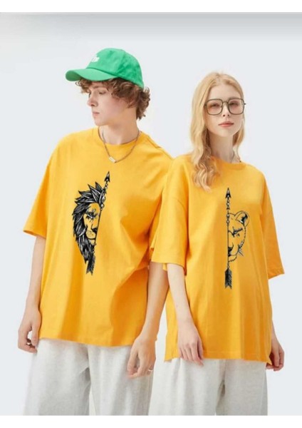 2'li Kombin Aslan/kaplan Baskılı Kadın Oversize Salas T-Shirt Boyfriend