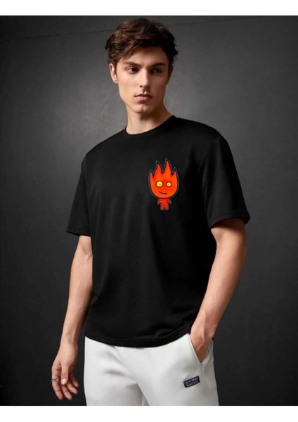 Ateş/su Baskılı 2'li Takım Oversize Salas T-Shirt Boyfriend modelleri