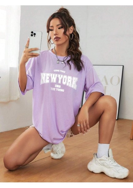 New York 1968 Baskılı Kadın Oversize Salas T-Shirt Boyfriend fiyatları