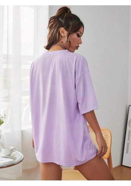 New York 1968 Baskılı Kadın Oversize Salas T-Shirt Boyfriend modelleri