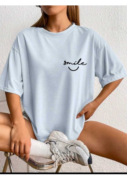 Kadın Smile Baskılı Oversize Salaş T-Shirt Boyfriend