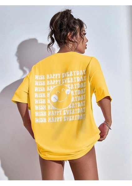 Kadın Smile Oversize Salas Boyfriend Baskılı T-Shirt Top Bluz fiyatları