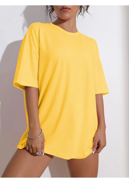 Kadın Smile Oversize Salas Boyfriend Baskılı T-Shirt Top Bluz modelleri