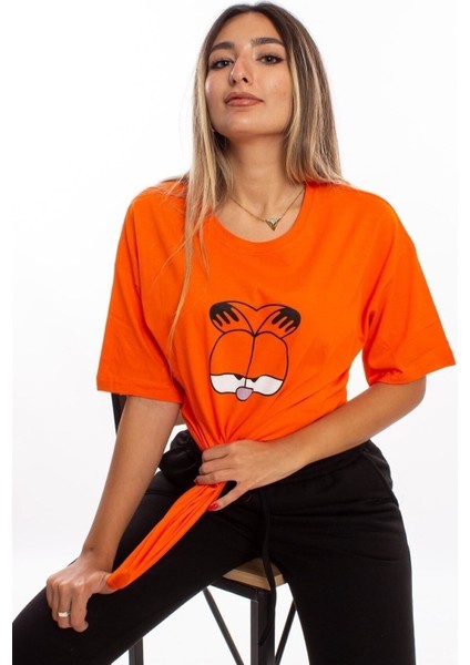 Garfield Baskılı Turuncu Oversize Tshirt fiyatları