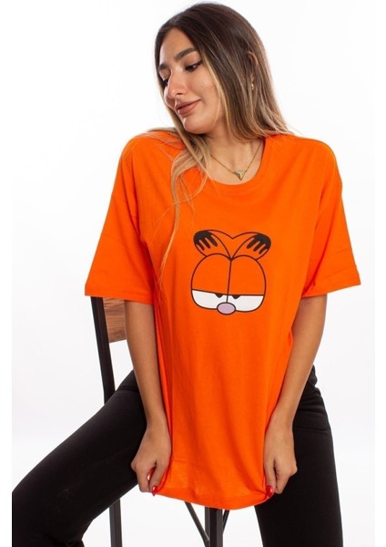 Garfield Baskılı Turuncu Oversize Tshirt fırsatları
