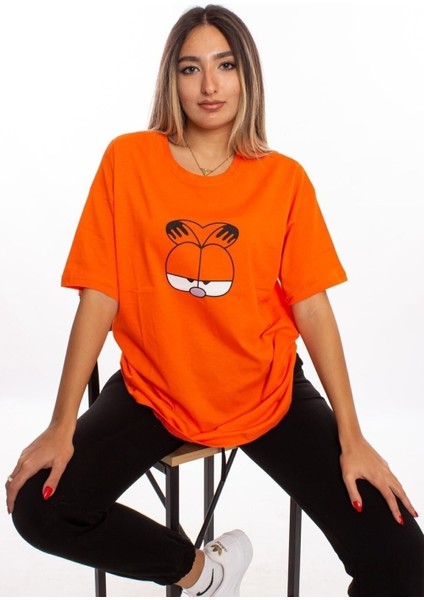 Garfield Baskılı Turuncu Oversize Tshirt indirimleri