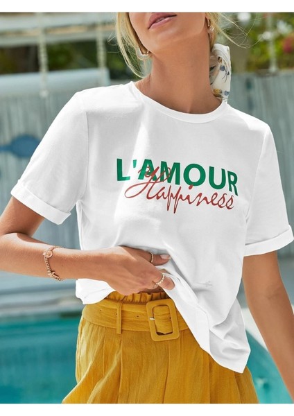 Kadın Oversize T-Shirt L' Amour Baskılı fiyatları