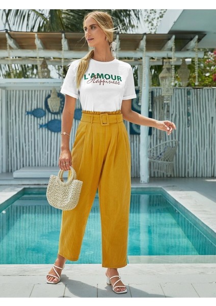 Kadın Oversize T-Shirt L' Amour Baskılı modelleri