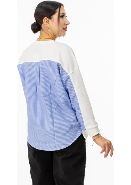 6040 Arka Garnili Kadın Sweatshirt Beyaz