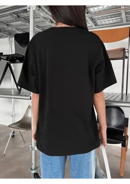 Siyah Best State Baskılı Oversize T-Shirt