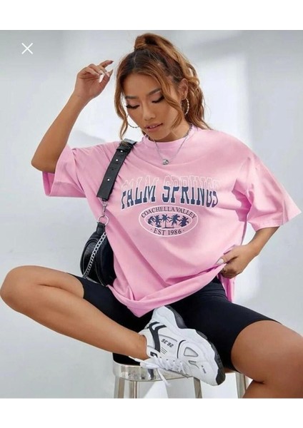 Unisex Oversize Pembe Palm Springs T-Shirt