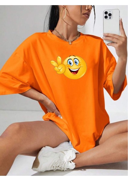 Emoji Baskılı Oversize Ünisex T-Shirt Salaş Boyfirend