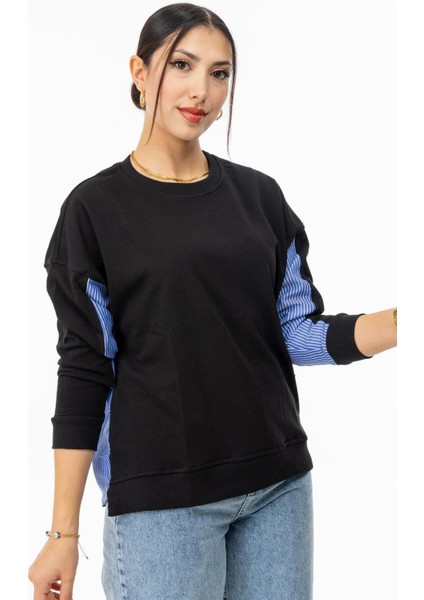 6040 Arka Garnili Kadın Sweatshirt Siyah