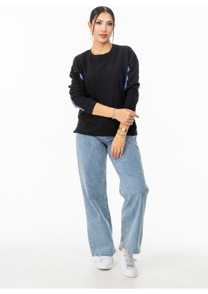 6040 Arka Garnili Kadın Sweatshirt Siyah
