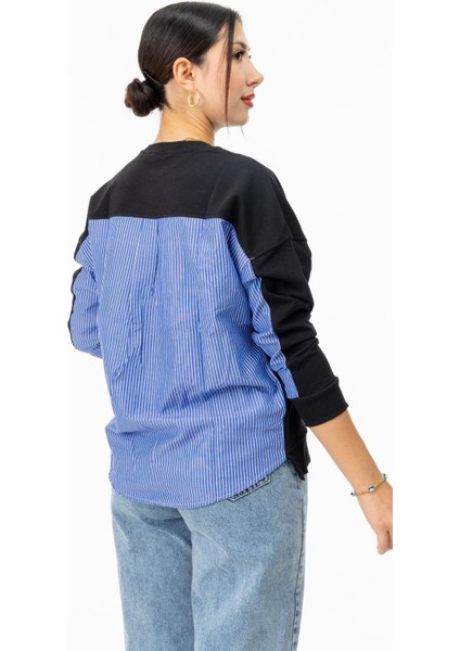 6040 Arka Garnili Kadın Sweatshirt Siyah