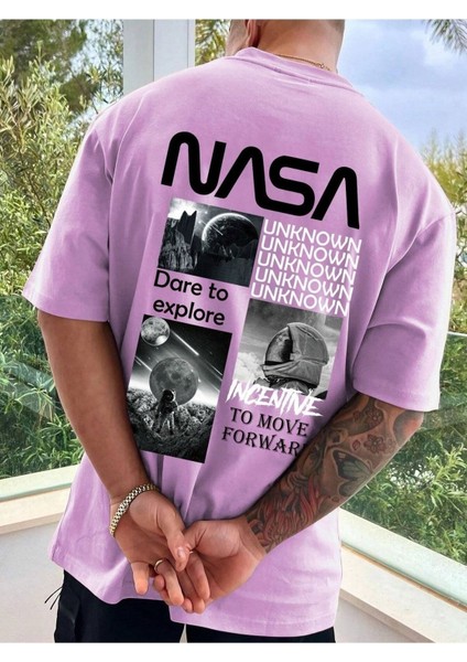 Nasa Baskılı Oversize Erkek T-Shirt Salaş Boyfirend