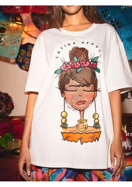 Latina Love Baskılı Kadın Oversize Salas T-Shirt Boyfriend