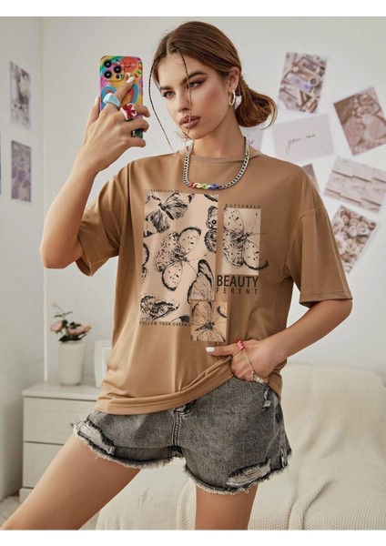 Toprak Oversize T-Shirt Beauty Ferent Baskılı modelleri