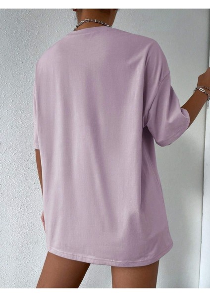 Çizgi Yüz Baskılı Kadın Oversize T-Shirt Salaş Boyfirend fiyatları