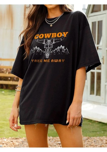 Siyah Oversize T-Shirt Take Me A Way Baskılı fırsatları