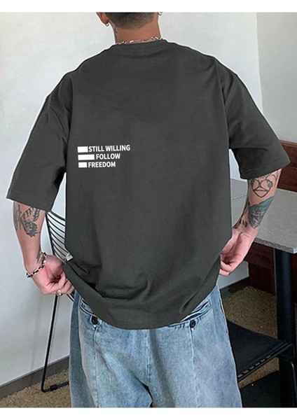 Still Willing Baskılı Oversize Erkek T-Shirt Salaş Boyfirend