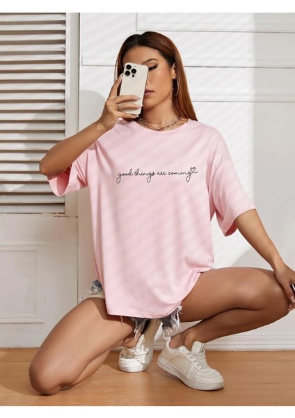 Good Things Baskılı Oversize T-Shirt Salaş Boyfirend