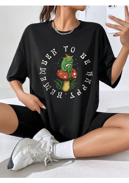 Remember To Be Happy Baskılı Oversize T-Shirt Salas Boyfriend fiyatları