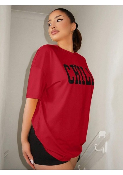 Chıll Baskılı Kadın Oversize T-Shirt Salaş Boyfirend fiyatları