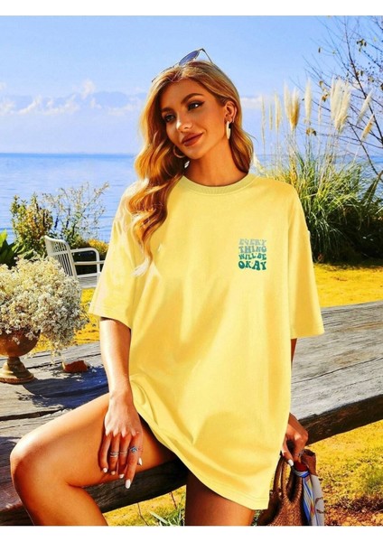 Will Be Okay Baskılı Kadın Oversize T-Shirt Salaş Boyfirend fiyatları