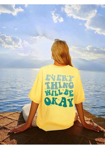 Will Be Okay Baskılı Kadın Oversize T-Shirt Salaş Boyfirend modelleri