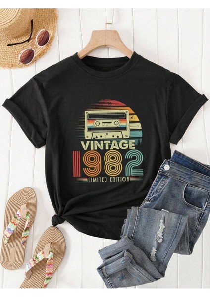 1982 Vintage Baskılı Oversize T-Shirt Salaş Boyfirend