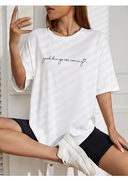Good Things Baskılı Oversize T-Shirt Salaş Boyfirend