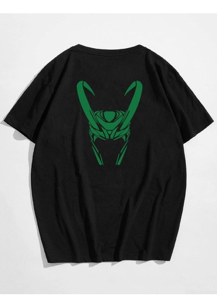 Unisex Loki Ön ve Arka Baskılı Oversize T-Shirt